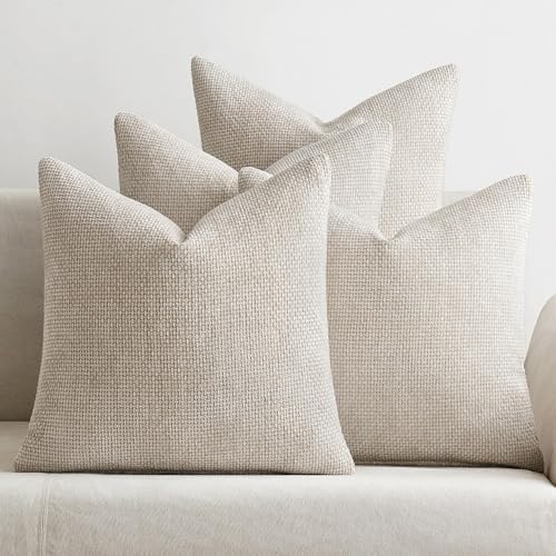 MIULEE Soft Decorative Chenille Euro Pillow Covers Cream 24x24 Pack of 4 by MIULEE