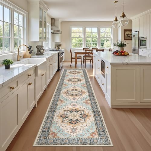 Madane Washable Runner Rugs 2x10 Long for Hallway Kitchen, Orange/Blue by Madane