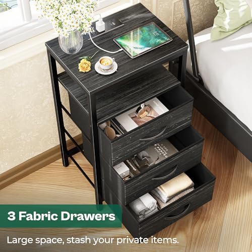 Huuger Nightstand with Charging Station, 27.6 Inch Bedside Table,Side Table - Image 5