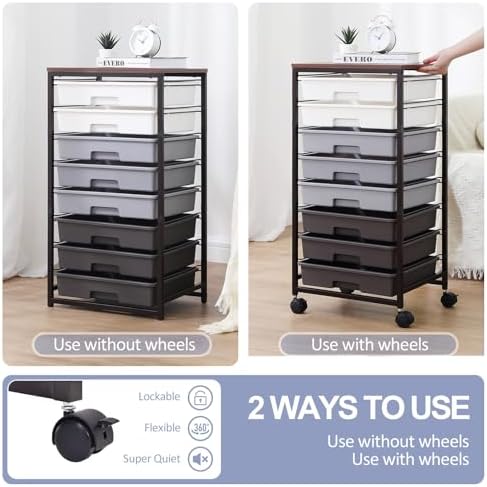 SYKIARIOL Rolling Cart with Drawers,8 Drawers Utility Cart,Grey Gradient - Image 5