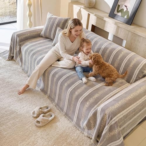 Couch Cover for Dogs Washable Sofa Cover, Sectional Couch Covers, Sofa Covers for 2 Cushion Couch, Non Slip Stripe Sofa Slipcovers Furniture Protector (Light Gray, 91 * 150) - Image 3