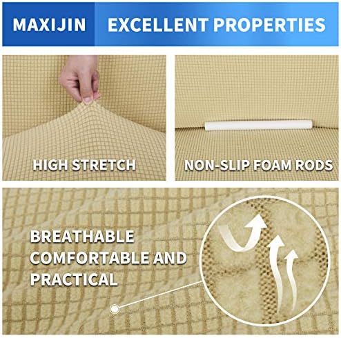 MAXIJIN Super Stretch Couch Cover for 3 Cushion Couch, 1-Piece Universal Sofa Covers Living Room Jacquard Spandex Furniture Protector Dogs Pet Friendly Fitted (Extra Large, Beige) - Image 5