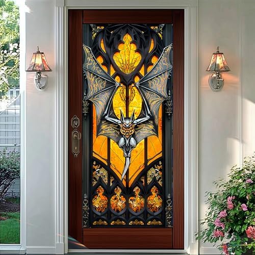 HOMETITUTE Gothic Bat Flame Privacy Window Film Cling 17.7x39.3 PVC by HOMETITUTE