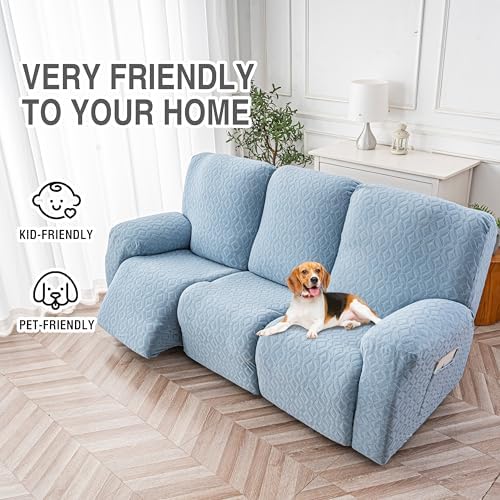 Gennia Waterproof Recliner Sofa Cover,3 Seat Couch Cover,Light Blue - Image 6