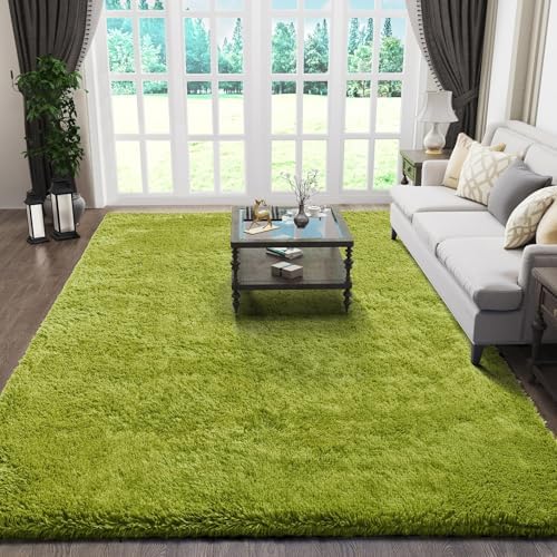 Ophanie Green Rugs for Living Room 5x8, Grass Shag Fluffy Large Fuzzy Plush Soft Carpets,Floor Shaggy Area Rugs for Bedroom, Carpet for Kids Boys Girls Dorm Nursery Decor with Over 99 pcs Pile fibers by Ophanie