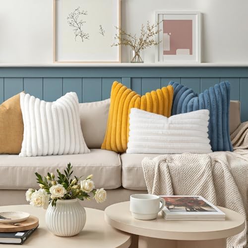 MIULEE Faux Fur Lumbar Throw Pillow Covers 12x20 Set of 2 Mustard Yellow - Image 2