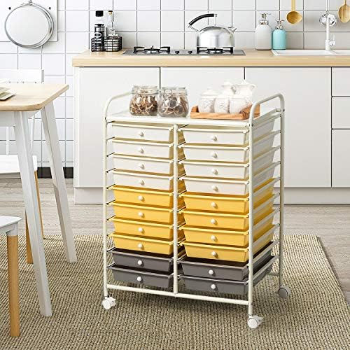 Giantex 20 Drawer Rolling Storage Cart Tools Scrapbook Paper Office School Organizer (25 x 15 x 35 Inch, Yellow) - Image 4
