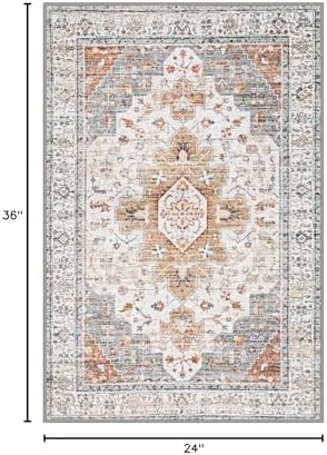 Moynesa Ultra-Thin Washable Entryway Rug 2x3 Rug, Small Kitchen Rugs for Entryway Indoor Non Slip, Vintage Throw Mat for Front Door Entrance Bathroom Laundry Room, Beige/Gold - Image 2