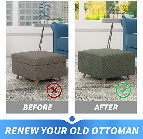 MAXIJIN Jacquard Ottoman Cover Slipcovers Folding Storage Stool Furniture Protector Cover Soft Thick Rectangle Foot Rest Slipcover with Elastic Bottom (Ottoman X-Large, Army Green) - Image 4