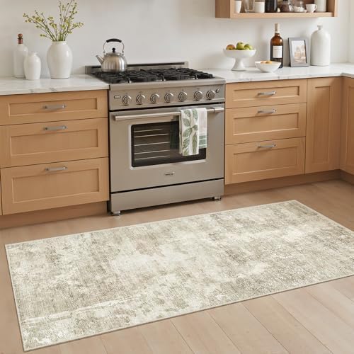 Soalmost Abstratc Runner Rug 2x5 Washable Kitchen Entry Runners Beige/Gray - Image 2