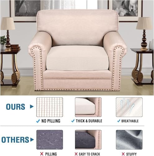 H.VERSAILTEX Super Stretch Individual Seat Cushion Covers Sofa Covers Couch Cushion Covers Slipcover Sets Thick Jacquard Textured Twill Fabric (1 Piece Chair Cushion Cover, Ivory) - Image 2