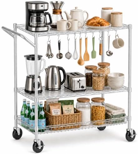 3-Tier Kitchen Storage Cart with Wheels, Rolling Utility Cart by UEAKPIC