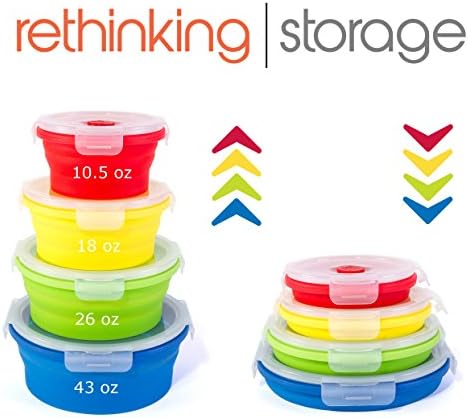 Thin Bins Collapsible Containers Set of 4 Round Silicone Food Storage Containers BPA Free, Microwave, Dishwasher and Freezer Safe - No more cluttered container cabinet! SC-149A - Image 4