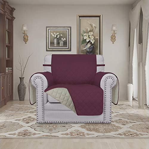 Easy-Going Reversible Couch Cover, Small Chair, Wine/Beige - Image 2
