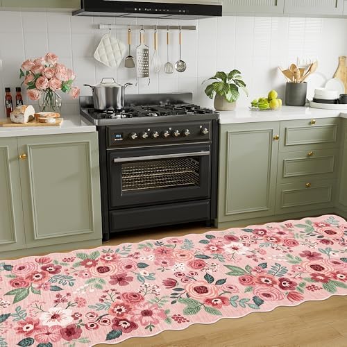 DUKINO 2.6x10 Runner Rug for Hallway, Floral Washable Rug Non Slip, Pink - Image 3