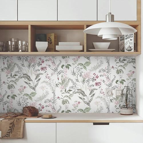 Vinjiasin Wallpaper Peel and Stick Floral Contact Paper Self Adhesive Removable Colorful Flower Leaf Wall Paper for Bathroom Bedroom Nursery 16.1" x 197" - Image 2
