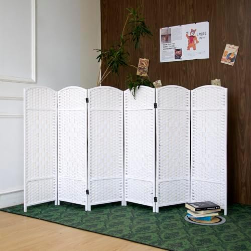6-Panel Short Room Divider, 3.9 ft Freestanding Partition Wall, Natural White Rattan Double-Sided Folding Screen for Living Room, Bedroom & Corner Privacy - Image 3