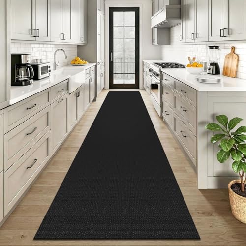 KOZYFLY Black 2.5'x12' Runners Rugs for Hallway, Long Washable Runner Rug, Woven Non Slip Kitchen Runner, Braided Entryway Rug, Floor Carpet for Entry, Aisle, Hall, Black/Dark Grey - Image 2