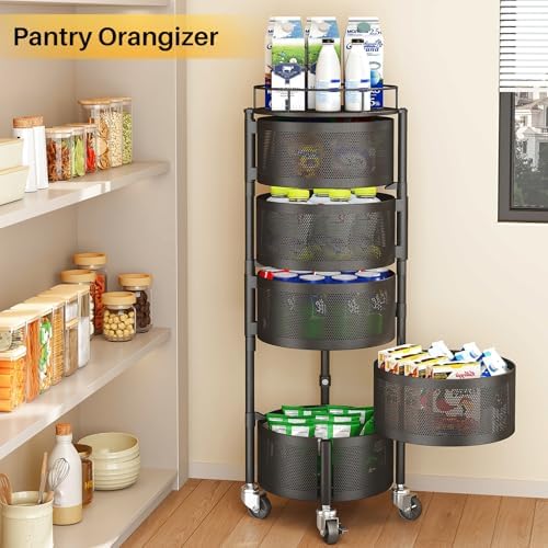 SNTD 5-Tier Fruit and Vegetable Basket Bowls for Kitchen, Rotating, Black - Image 5