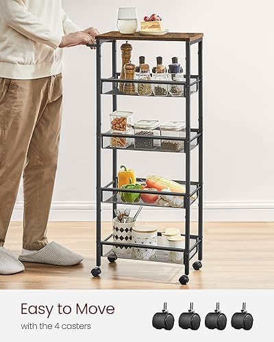 VASAGLE 5-Tier Slim Rolling Storage cart with Wheels, 8.7 Inches, Metal - Image 5