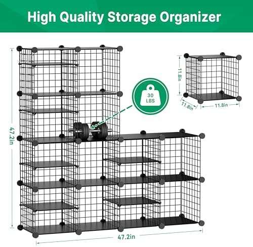 Wire Cube Storage Organizer, 12 Cubes Converted into 14 Cubes, Sturdy Metal Grids Storage Shelf Closet Shelving Units and Storage, Shelves for Bedroom LIvingroom Office - Image 3