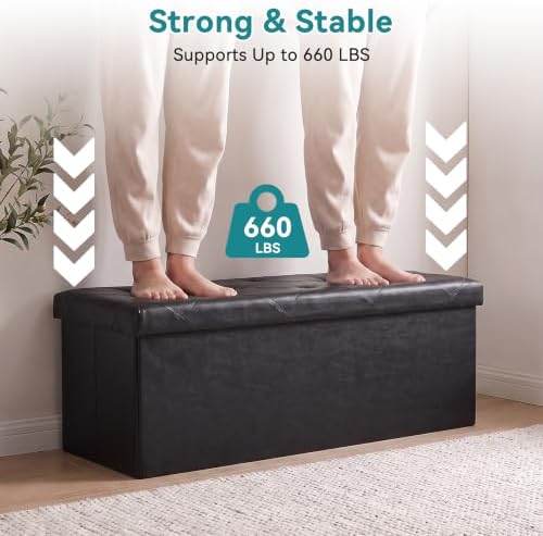 OLIXIS 43 Inch Folding Storage Ottoman Bench, Black Ottoman with Storage - Image 4
