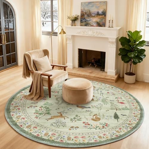 4x4 Round Bedroom Rug Washable: Living Room Rug Stain Resistant Non Slip Low Pile Small Carpet Rugs for Bedroom Kitchen Entryway Living Room Bedside Office Dorm Kids Room Entrance Indoor - Image 2
