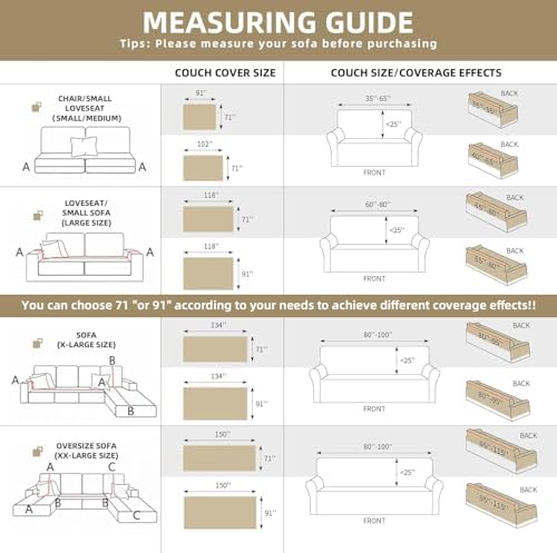 Couch Cover for Dogs Washable Sofa Cover, Sectional Couch Covers, Sofa Covers for 2 Cushion Couch, Non Slip Stripe Sofa Slipcovers Furniture Protector (Beige, 91 * 102) - Image 2