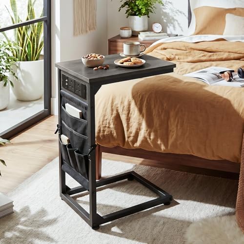 AMHANCIBLE C Shaped End Table with Charging Station, TV Trays, Set of 2 - Image 2