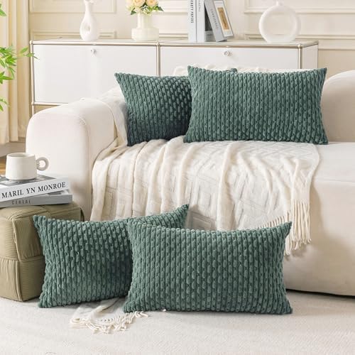 Set of 4 Teal Green Decorative Throw Pillow Covers 18x18 Inch Corduroy Pillow Covers for Bed Couch Sofa Living Room Soft Square Cushion Cases - Image 7
