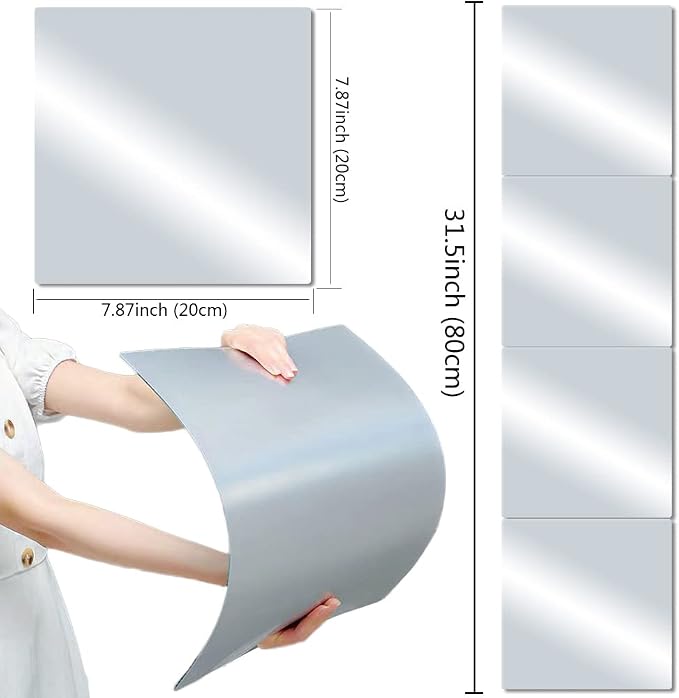 Acrylic Mirror Tiles, 8x8 in Shatterproof Wall Mirrors, 4 Pack - Image 2