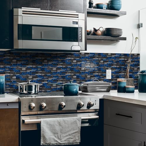 3D Textured Peel and Stick Backsplash,20-Pcs PVC Tiles,Black&Blue | Waterproof & Durable,Wall Decor for Kitchen, Bathroom,RVs - Image 4