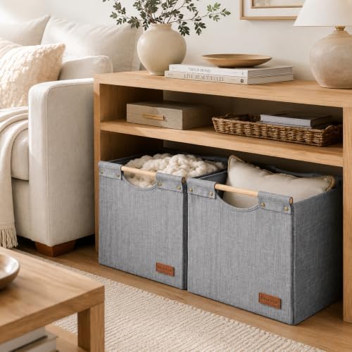 KAKAMAY Fabric Cube Storage Bin, Fits Kallax Shelf 13x15x13 2-Pack Grey - Image 5