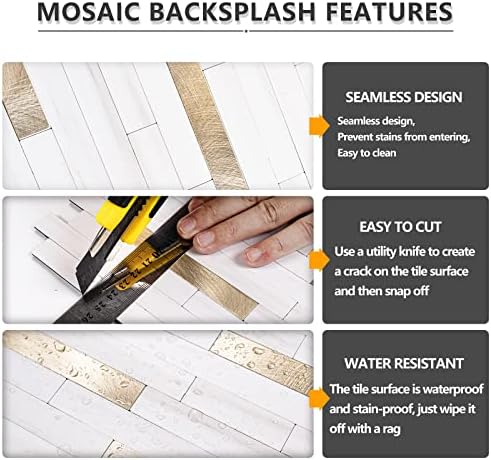 STICKGOO 20 Sheets Peel and Stick Backsplash Tile, Stick on Backsplash for Kitchen and Bathroom, Dolomite White Marble Look PVC Mixed Metal Gold Self Adhesive Wall Tiles - Image 3