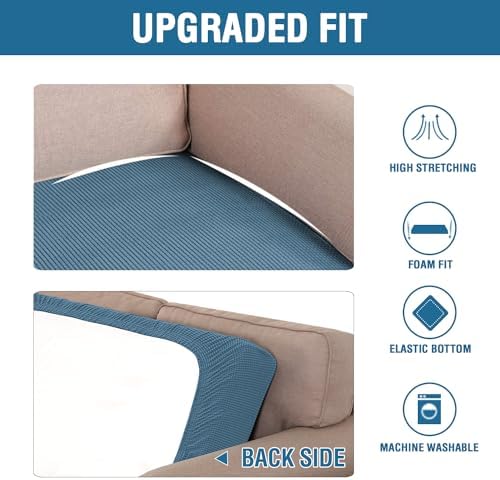 H.VERSAILTEX Super Stretch Individual Seat Cushion Covers Sofa Covers Couch Cushion Covers Slipcover Sets Thick Jacquard Textured Twill Fabric (1 Piece Chair Cushion Cover, Dusty Blue) - Image 6