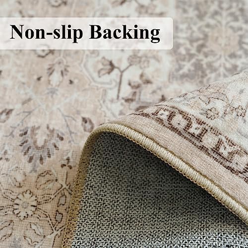 5x7 Living Room Area Rugs: Washable Non-Slip Stain Resistant Rug for Bedroom Dining Room Vintage Ultra Soft Indoor Carpet for Nursery Kitchen Farmhouse Thin Floor Mat for Home Office (5x7 Beige) - Image 5