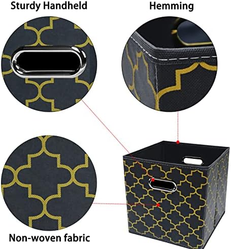 Black Foldable Storage Cubes Bins , Fabric Storage Box Cubes Organizer Baskets with Dual Handles for Home Organizer Grey Gold - Image 7