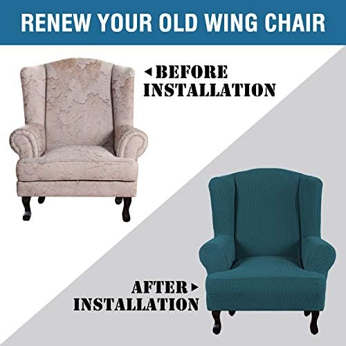H.VERSAILTEX Wing Chair Slipcover Chair Covers for Wingback Chairs Wingback Chair Covers Slipcovers 1 Piece Stretch Sofa Cover Furniture Protector Soft Spandex Jacquard Checked Pattern, Deep Teal - Image 4