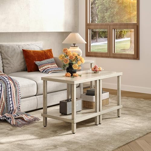 MMEOLUOOK Large End Table Square Side Table Modern Sofa Table 20 Inch Industrial Coffee Table NightStand with 2-Tier Storage Shelf for Living Room Bedroom Oak Grey MLBZ06Z - Image 5