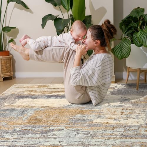 Toneed Washable 5x7 Camel Area Rug with Non-Slip Backing for Living Room - Image 4