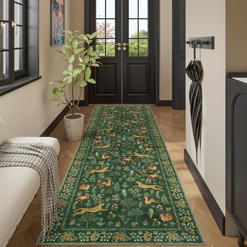 DUKINO 3x10 Washable Runner Rug, Non Slip Animal Rug for Hallway, Green - Image 3