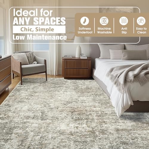Aelenmu 10x14 Area Rugs for Living Room Washable Dining Room Beige Brown - Image 2