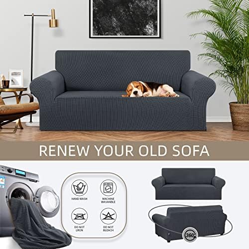 KEKUOU Stretch Loveseat Couch Cover, 2 Cushion Couch Slipcover,Charcoal - Image 3