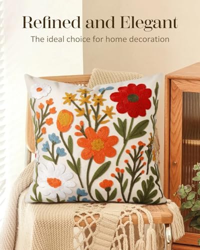 Embroidered Throw Pillow Cover 18x18 Inch, Flower Cluster - Image 5