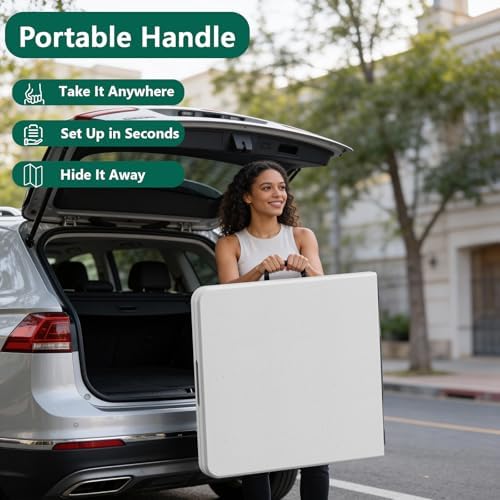 Folding Table 5FT Heavy Duty Plastic Table with Handle, Foldable&Portable, Fold-in-Half Utility Tables for Outdoor, Dining, Wedding, Events, Indoor, Picnic, Camping, Party,White - Image 6