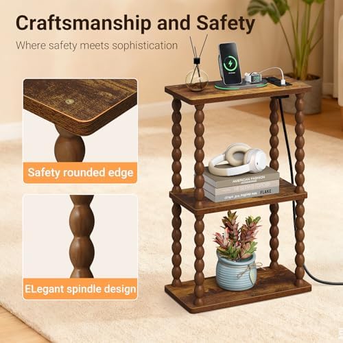 ELYKEN Side Table with Charging Station, Set of 2 Narrow Bedside Table - Image 5
