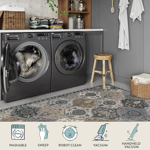 Lahome Moroccan Trellis Area Rug, 2x3 Entryway Rug Non-Slip Washable Indoor Door Mat, Small Oriental Accent Throw Carpet for Bedroom Kitchen Entry Bathroom Elise, Grey - Image 3