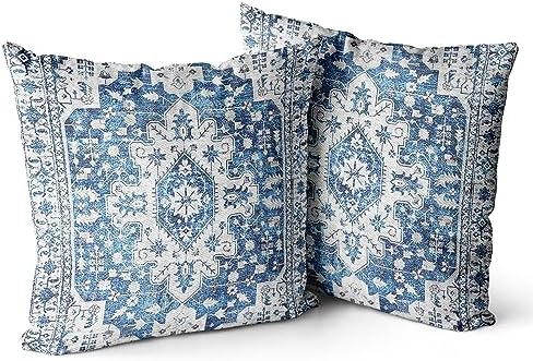Snycler Boho Throw Pillow Covers 24x24 inch Set of 2 Blue Boho Rug Carpet Double Sided Pattern Cotton Soft Pillow Case Cushion Cover Pillowcase for Couch Sofa Bed Decorative by Snycler