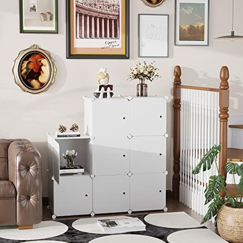 C&AHOME 8-Cube Storage Organizer with Door Cube Shelf Closet Cabinet Milky - Image 4