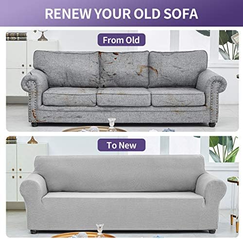 Joccun Stretch Loveseat Couch Cover Slipcover, 1-Piece Sofa Cover for 2 Cushion Couch Spandex Jacquard Washable Furniture Protector Cover for Living Room,Kids,Pets（Loveseat,Silver） - Image 6